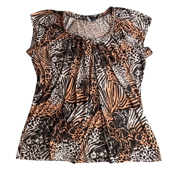 Amanda Green Tops - Amanda Green Animal Print Top Chain Neck Mixed Media Leopard Zebra Snakeskin L